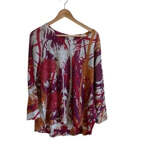Atelier 5‎ Abstract Leaves Knit Top Women's Small S Red Purple Orange
